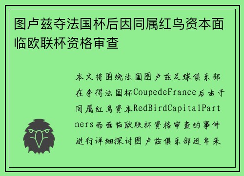 图卢兹夺法国杯后因同属红鸟资本面临欧联杯资格审查